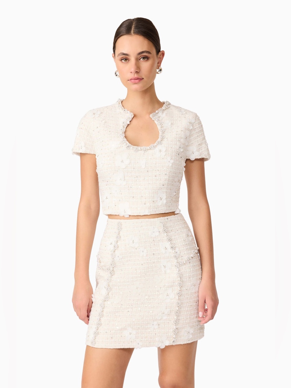 ELLIATT Ellouise Embellished Tweed Set in White Size S NWT